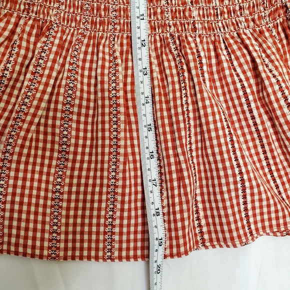 MAX STUDIO Red Smoking Gingham Peplum Off shoulder blouse 3/4 sleeves Size S/M - Picture 9 of 13